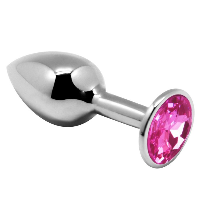 Серебристая анальная втулка с розовым кристаллом Mini Metal Butt L - 9 см - Alive
