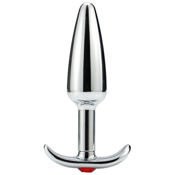 Алюминиевая анальная пробка для ношения с красным кристаллом - 10 см
