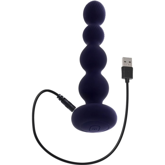 Фиолетовые анальные бусы с вибрацией и вращением Pleasure Orbit - 17,8 см. Фотография 4.