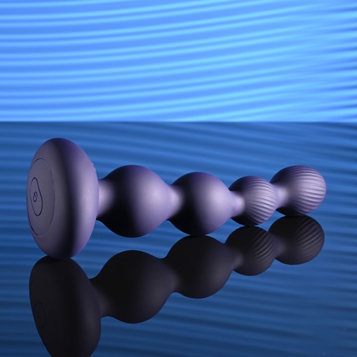 Фиолетовые анальные бусы с вибрацией и вращением Pleasure Orbit - 17,8 см. Фотография 8.