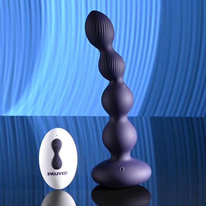 Фиолетовые анальные бусы с вибрацией и вращением Pleasure Orbit - 17,8 см. Фотография 9.