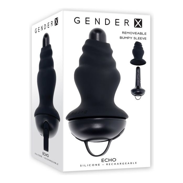 Черный вибростимулятор со съёмной насадкой Echo - 15,3 см. Фотография 6.