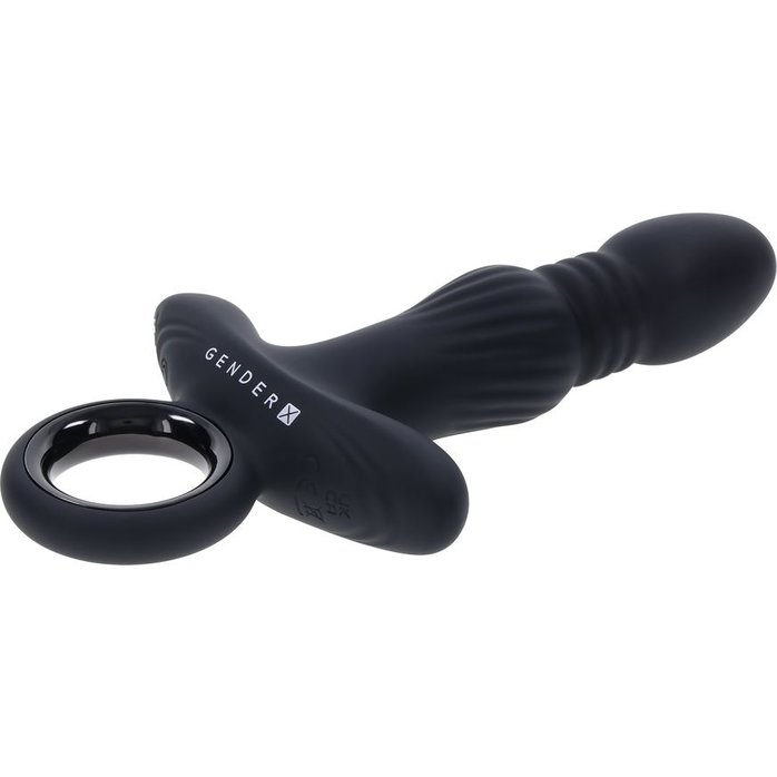 Черный анальный вибростимулятор с поступательными движениями Slayer - 20 см. Фотография 4.