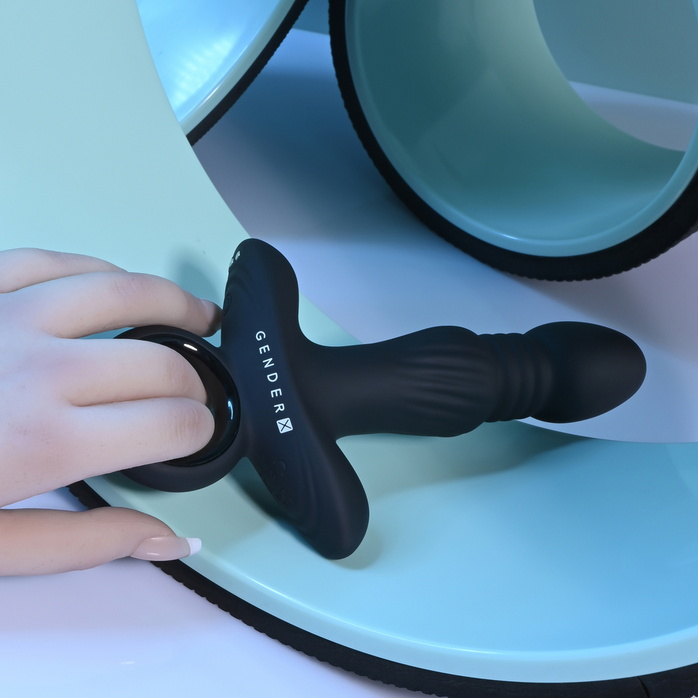 Черный анальный вибростимулятор с поступательными движениями Slayer - 20 см. Фотография 10.