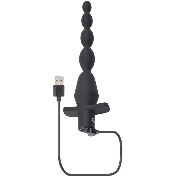 Черная анальная елочка с вибрацией Vibrating Butt Beads - 22 см. Фотография 4.