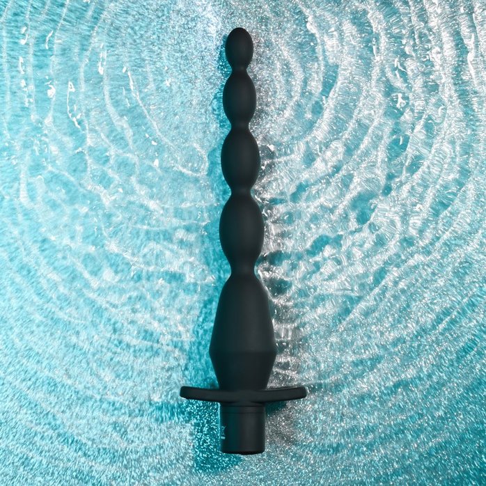 Черная анальная елочка с вибрацией Vibrating Butt Beads - 22 см. Фотография 6.