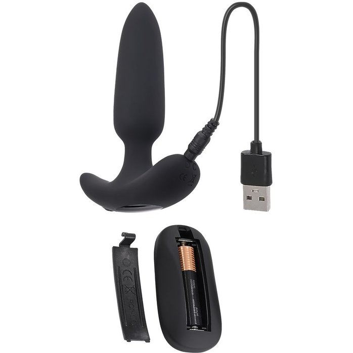 Черная анальная вибропробка с пультом ДУ Black Beauty - 11,3 см. Фотография 6.