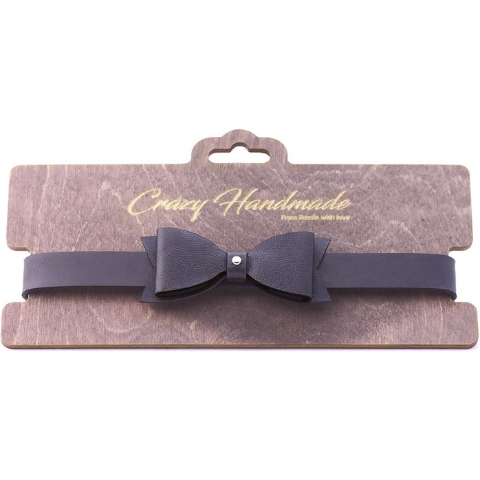 Черный кожаный однослойный чокер с бабочкой. Фотография 2.