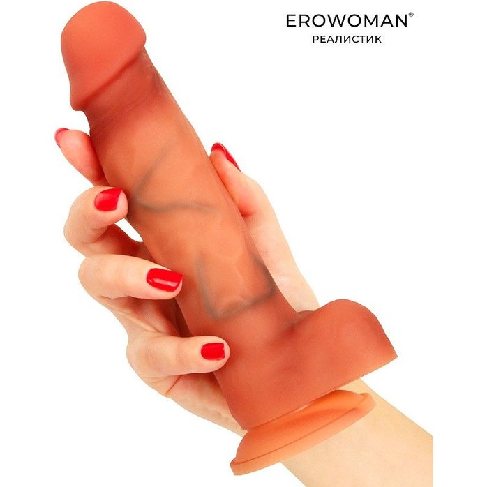 Телесный фаллоимитатор с внутренним стержнем - 18,5 см - EROWOMAN REALISTIC. Фотография 3.