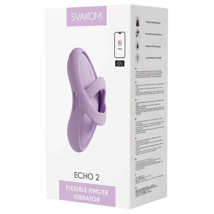 Сиреневый вибромассажёр на пальцы Echo 2 с функцией нагрева. Фотография 6.