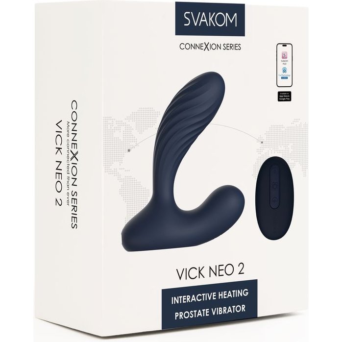 Темно-синий вибромассажер простаты Vick Neo 2 c функцией нагрева и пультом ДУ. Фотография 6.