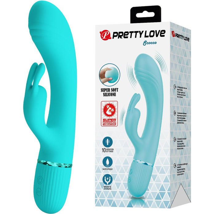 Аквамариновый вибратор-кролик Scocco - 20 см - Pretty Love. Фотография 2.