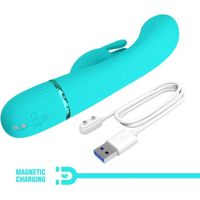 Аквамариновый вибратор-кролик Scocco - 20 см - Pretty Love. Фотография 9.