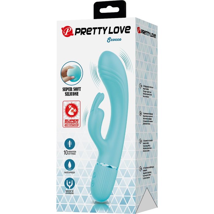 Аквамариновый вибратор-кролик Scocco - 20 см - Pretty Love. Фотография 10.