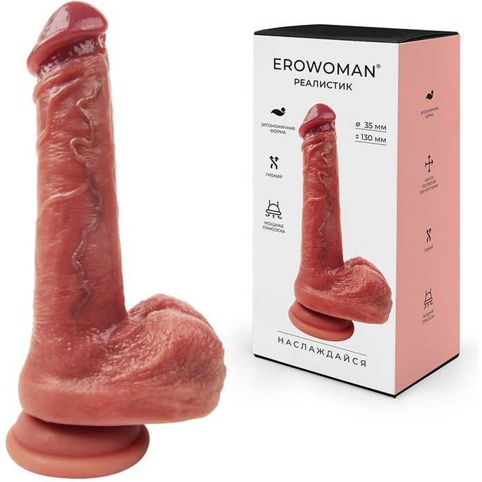 Телесный фаллоимитатор на мощной присоске - 19,5 см - EROWOMAN REALISTIC. Фотография 2.