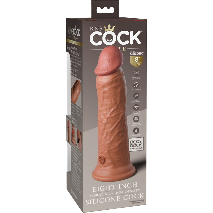 Карамельный вибратор-реалистик 8 Vibrating Silicone Dual Density Cock - 22 см - King Cock Elite. Фотография 8.