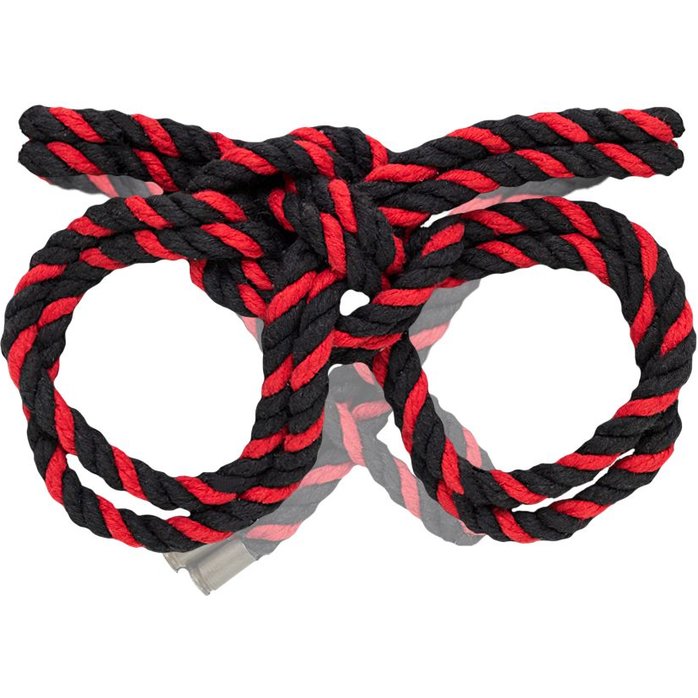 Черно-красные наручники-оковы «Узел-Альфа» из хлопковой веревки. Фотография 2.
