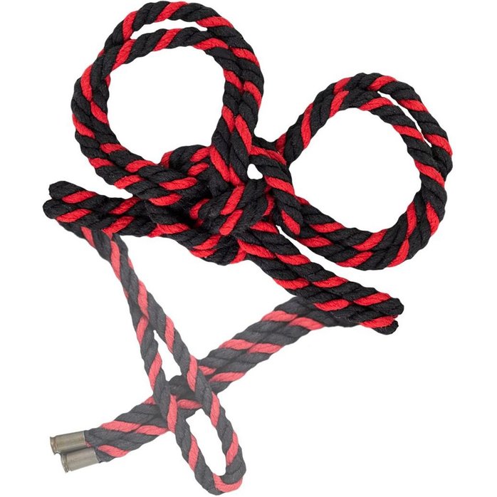 Черно-красные наручники-оковы «Узел-Альфа» из хлопковой веревки