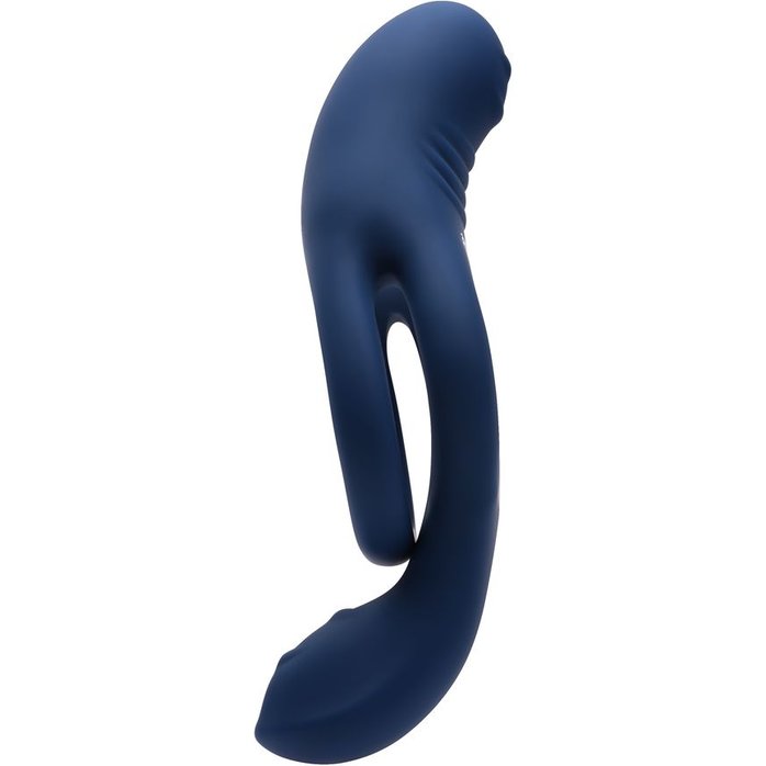 Синее эрекционное виброкольцо с двойным подхватом мошонки Ring Around The Rosy. Фотография 2.