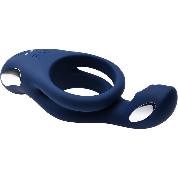 Синее эрекционное виброкольцо с двойным подхватом мошонки Ring Around The Rosy. Фотография 7.