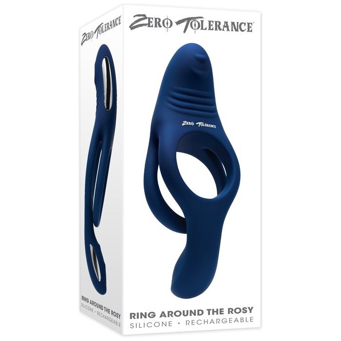 Синее эрекционное виброкольцо с двойным подхватом мошонки Ring Around The Rosy. Фотография 9.