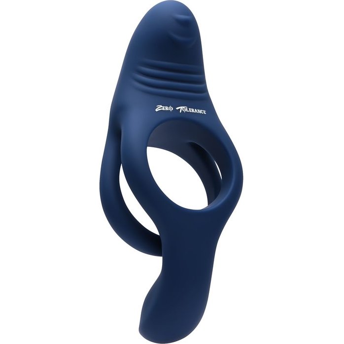 Синее эрекционное виброкольцо с двойным подхватом мошонки Ring Around The Rosy