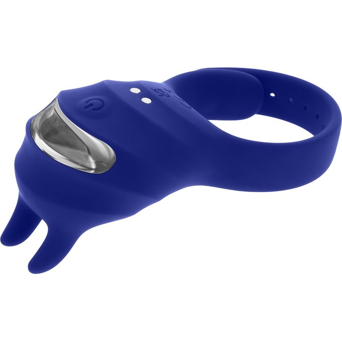 Синее эрекционное виброкольцо с клиторальной подушечкой и пультом ДУ Adjustable Fun Ring. Фотография 5.