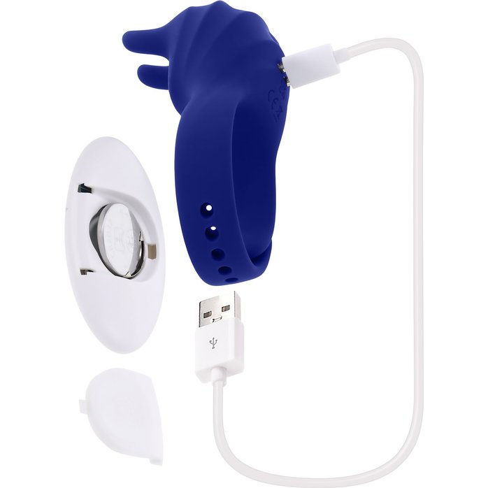 Синее эрекционное виброкольцо с клиторальной подушечкой и пультом ДУ Adjustable Fun Ring. Фотография 7.