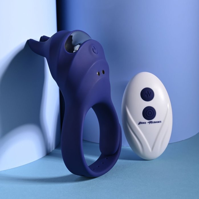 Синее эрекционное виброкольцо с клиторальной подушечкой и пультом ДУ Adjustable Fun Ring. Фотография 10.