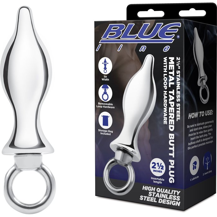 Металлический плаг с кольцом Stainless Steel Metal Tapered Butt Plug With Loop Hardware - 10 см. Фотография 2.