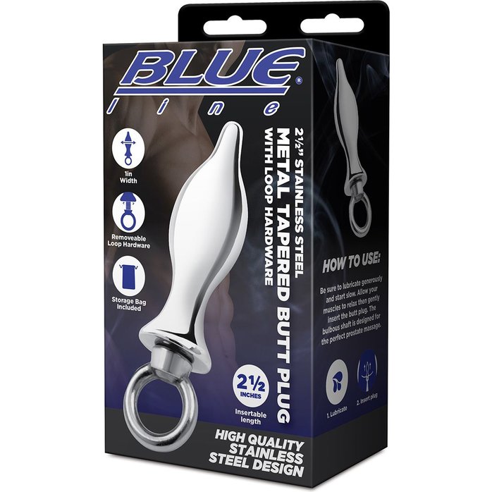 Металлический плаг с кольцом Stainless Steel Metal Tapered Butt Plug With Loop Hardware - 10 см. Фотография 5.
