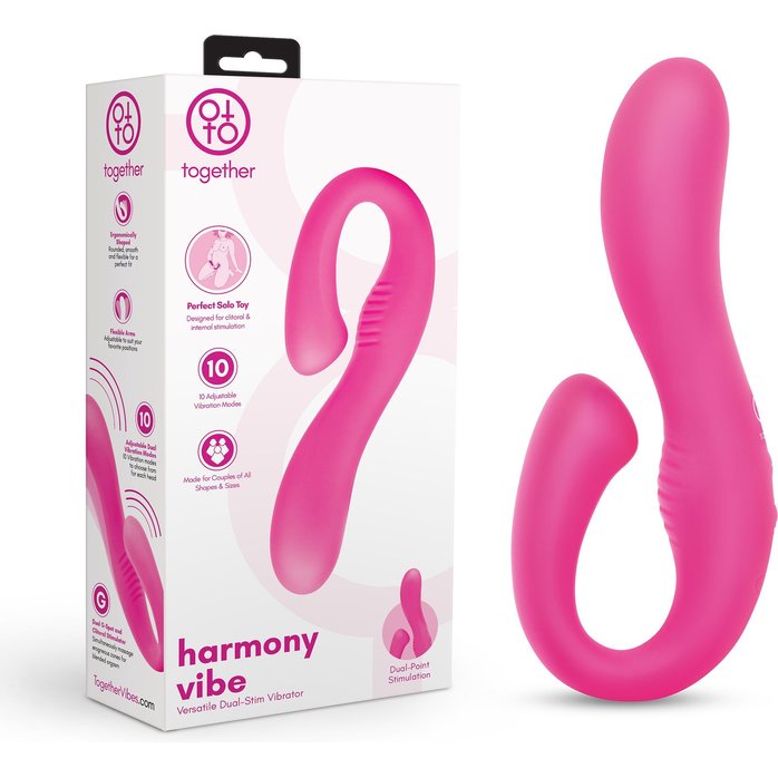 Розовый вибромассажер с клиторальным отростком Harmony Vibe - 16,8 см. Фотография 2.