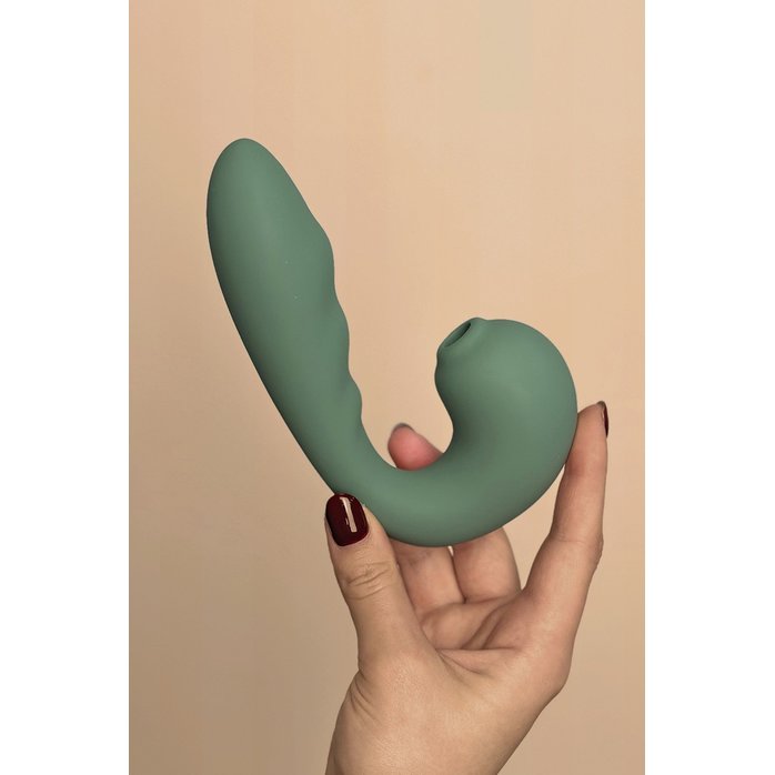 Зеленый вибратор с вакуумной стимуляцией Duo Viro - Sensora. Фотография 4.