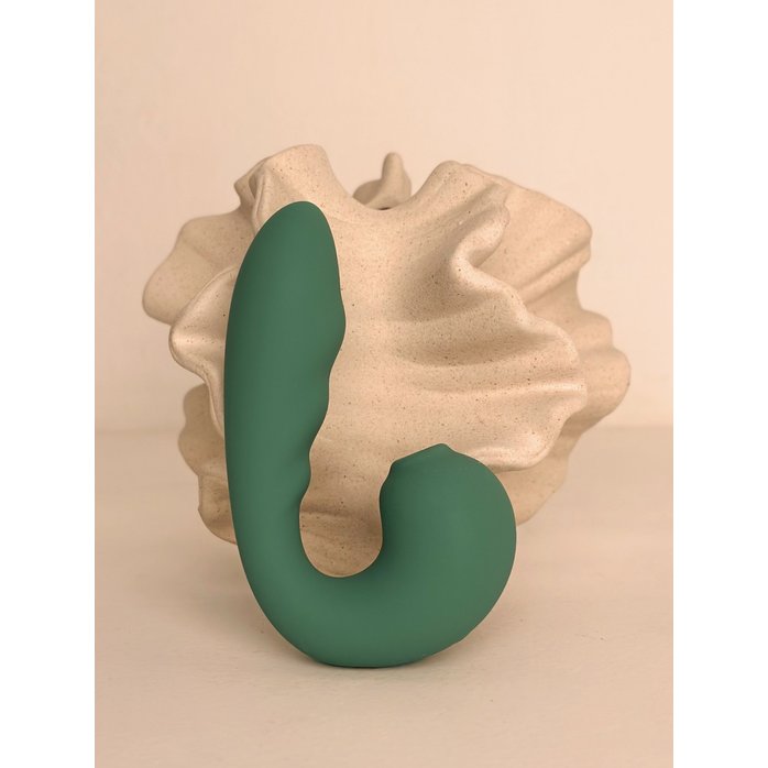 Зеленый вибратор с вакуумной стимуляцией Duo Viro - Sensora. Фотография 5.