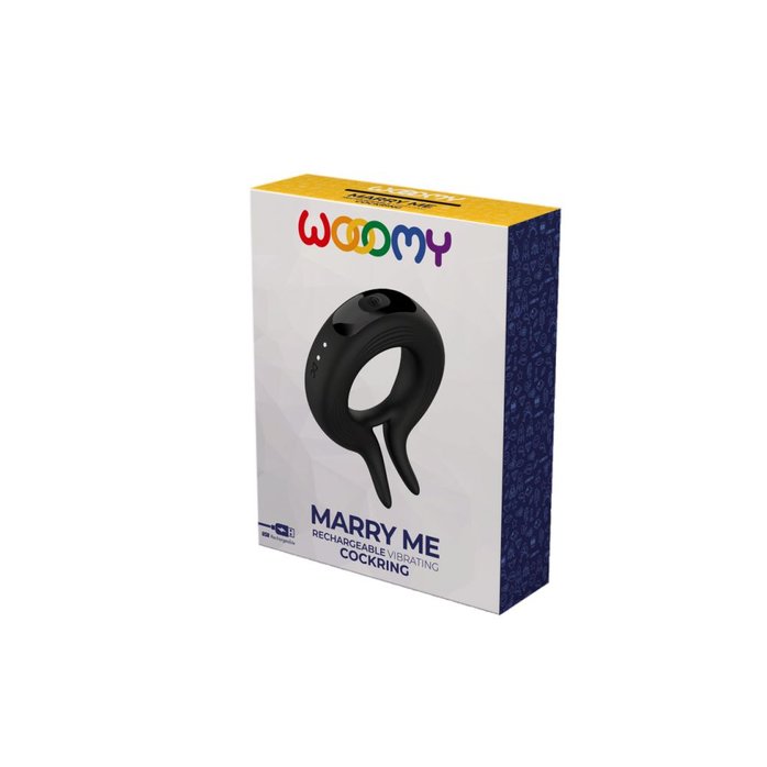 Черное эрекционное кольцо Marry Me Rechargeable Vibrating Cockring - Wooomy. Фотография 5.