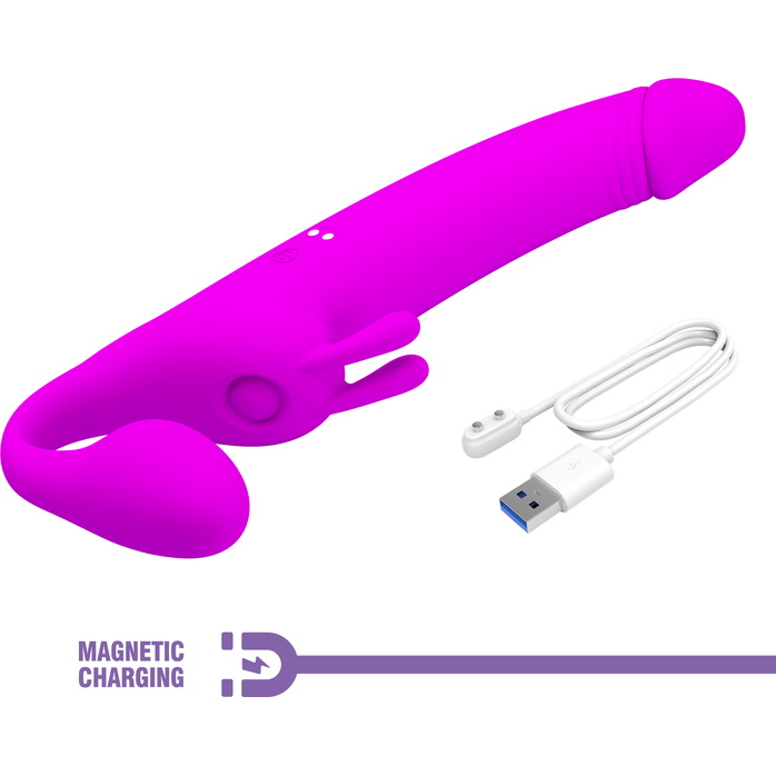 Лиловый безремневой страпон с вибрацией Zanini - Pretty Love. Фотография 8.