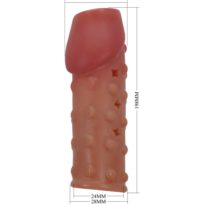 Телесная открытая насадка на пенис с бугорками - 19,8 см - Pretty Love. Фотография 2.