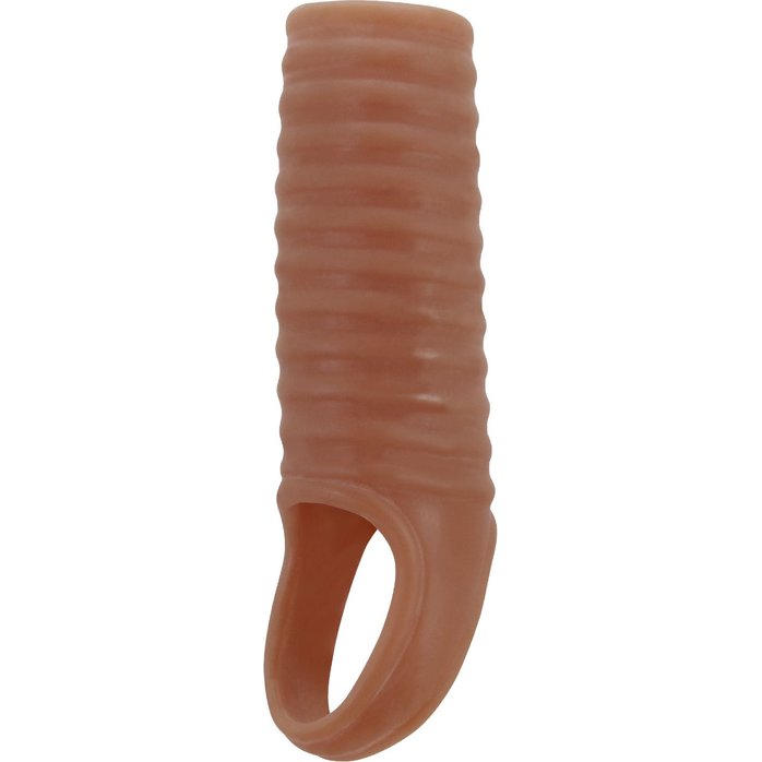 Телесная насадка на пенис с ребрышками и подхватом мошонки - Pretty Love. Фотография 4.