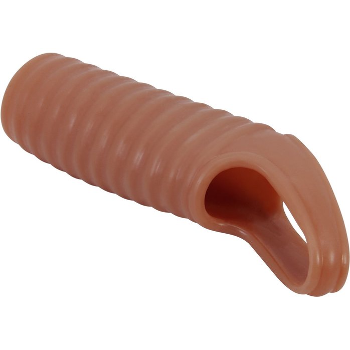 Телесная насадка на пенис с ребрышками и подхватом мошонки - Pretty Love. Фотография 6.