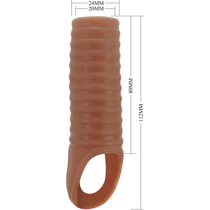 Телесная насадка на пенис с ребрышками и подхватом мошонки - Pretty Love. Фотография 8.