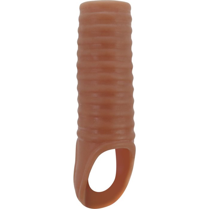 Телесная насадка на пенис с ребрышками и подхватом мошонки - Pretty Love