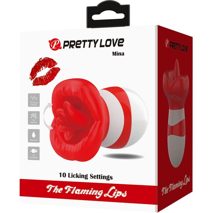 Красно-белый клиторальный стимулятор в форме рта Mina - Pretty Love. Фотография 2.