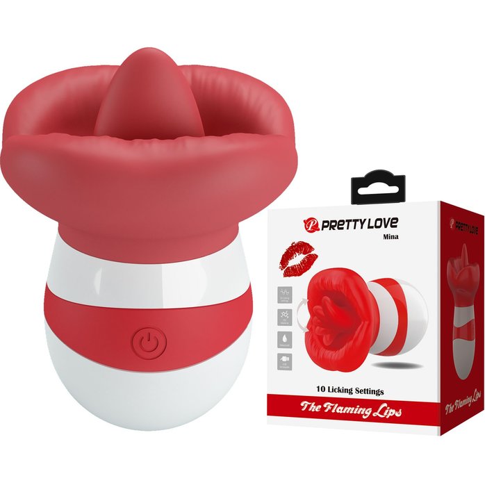 Красно-белый клиторальный стимулятор в форме рта Mina - Pretty Love. Фотография 3.