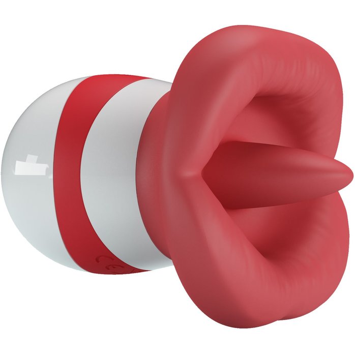 Красно-белый клиторальный стимулятор в форме рта Mina - Pretty Love. Фотография 7.