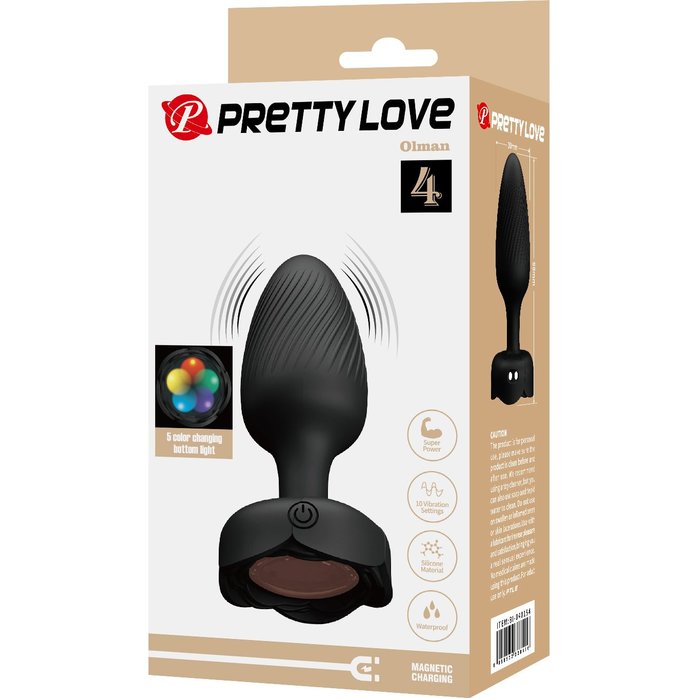 Черная анальная вибропробка с подсветкой Olman - 8,8 см - Pretty Love. Фотография 2.