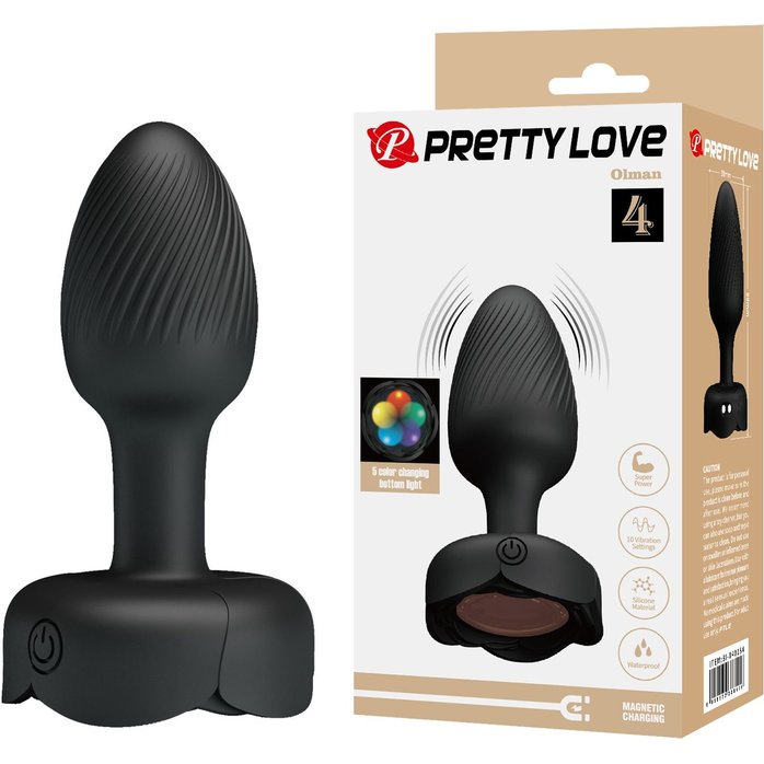 Черная анальная вибропробка с подсветкой Olman - 8,8 см - Pretty Love. Фотография 3.
