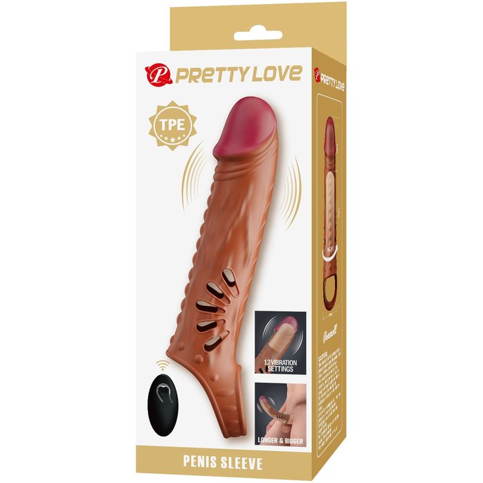 Коричневая вибронасадка с подхватом мошонки и пультом ДУ. Фотография 2.