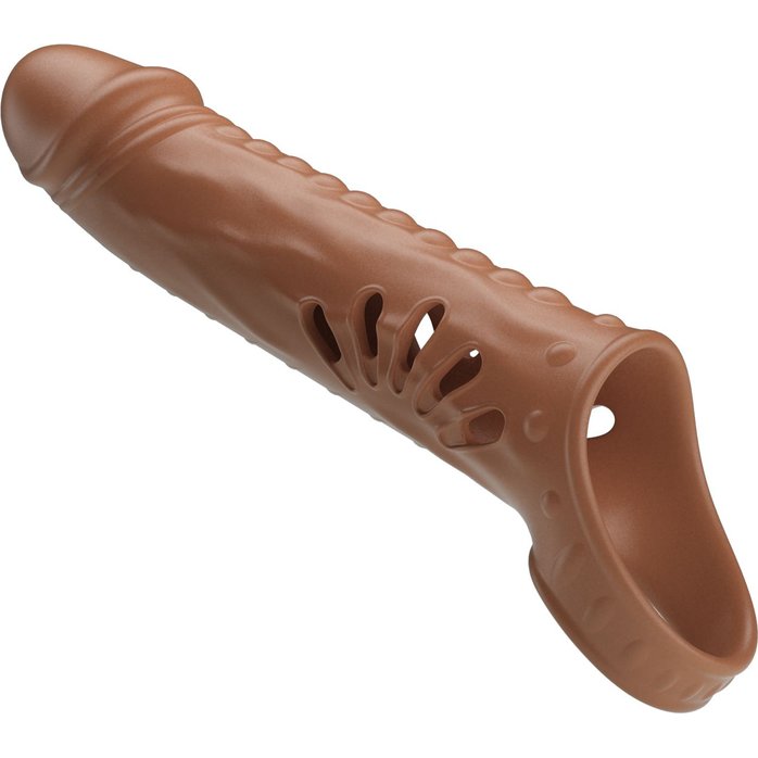 Коричневая вибронасадка с подхватом мошонки и пультом ДУ. Фотография 7.