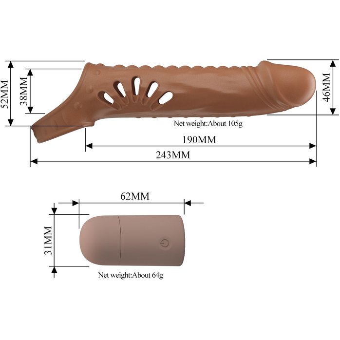 Коричневая вибронасадка с подхватом мошонки и пультом ДУ. Фотография 8.