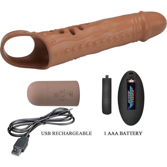 Коричневая вибронасадка с подхватом мошонки и пультом ДУ. Фотография 9.